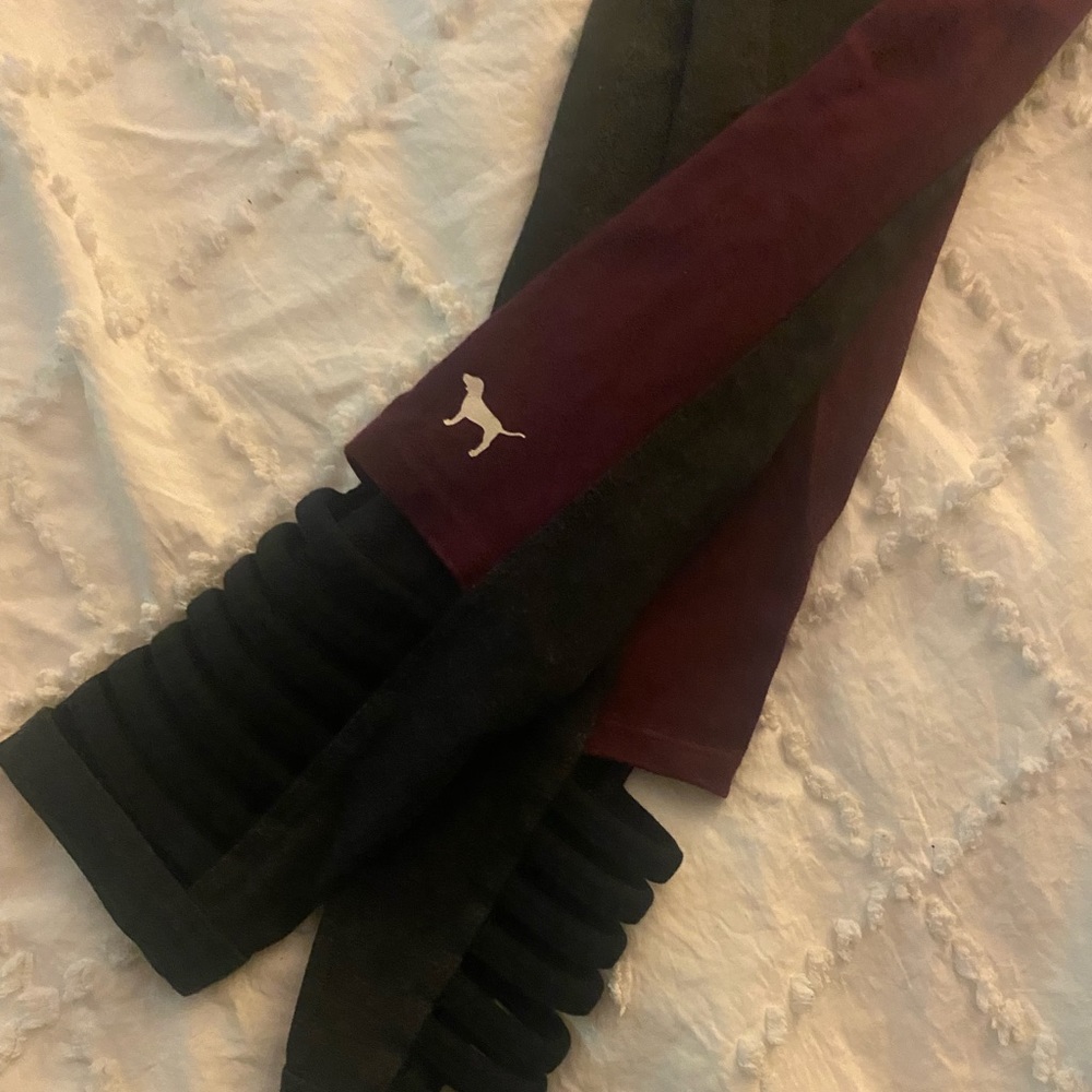 PINK Yoga Pants - Burgundy and Grey
